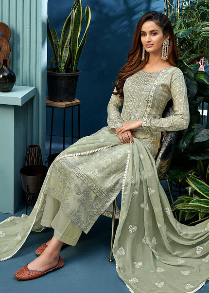 Grey Embroidered Palazzo Suit