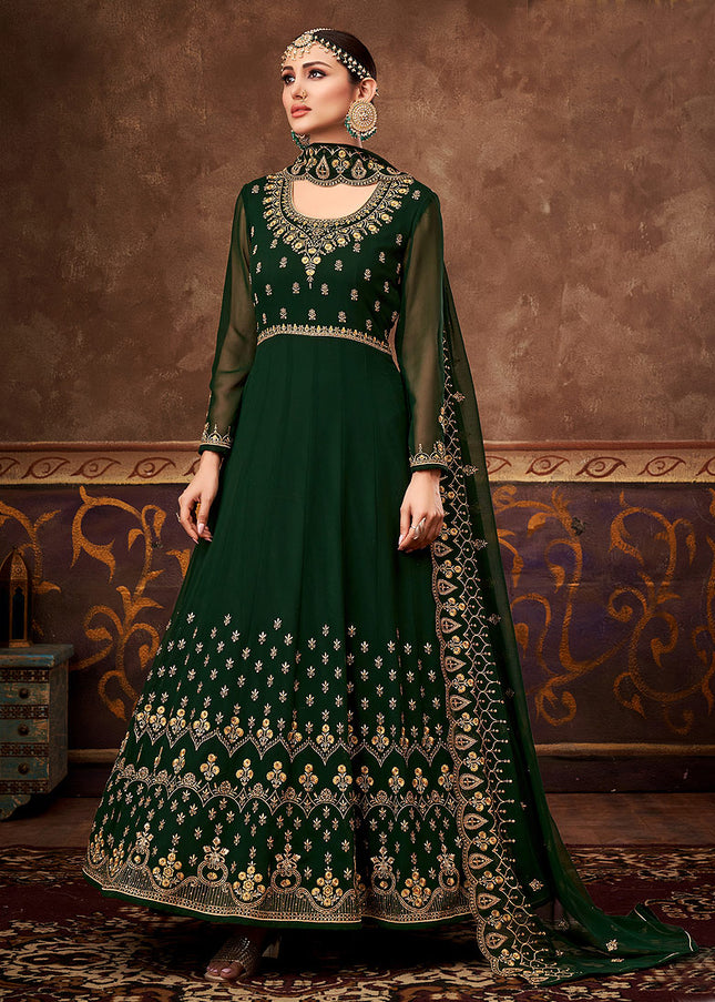 Green and Gold Embroidered Anarkali