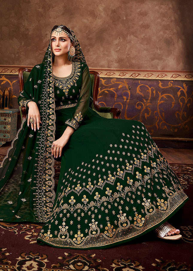 Green and Gold Embroidered Anarkali