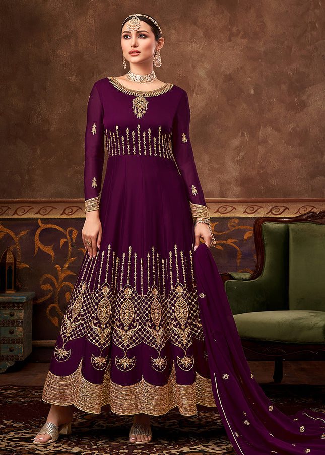 Magenta and Gold Embroidered Anarkali