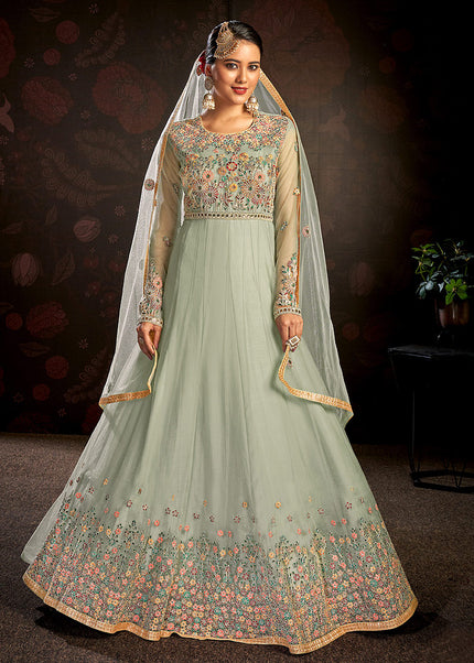 Light Mint and Gold Embroidered Anarkali