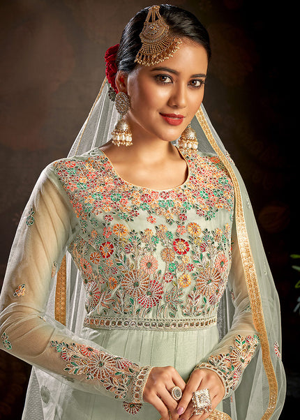 Light Mint and Gold Embroidered Anarkali