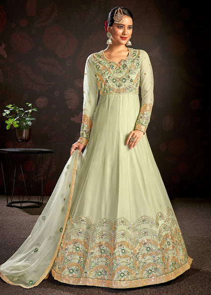 Green and Gold Embroidered Anarkali