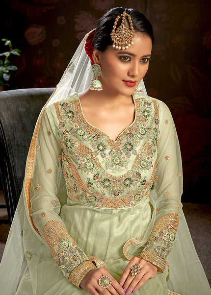 Green and Gold Embroidered Anarkali