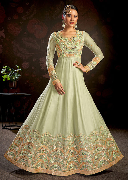 Green and Gold Embroidered Anarkali