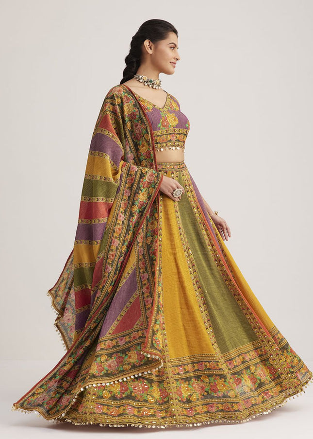 Multicolor Printed and Embroidered Lehenga Choli
