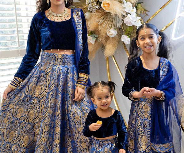 Royal Blue Velvet and Jamawar Lehenga Choli – FALAKENOOR