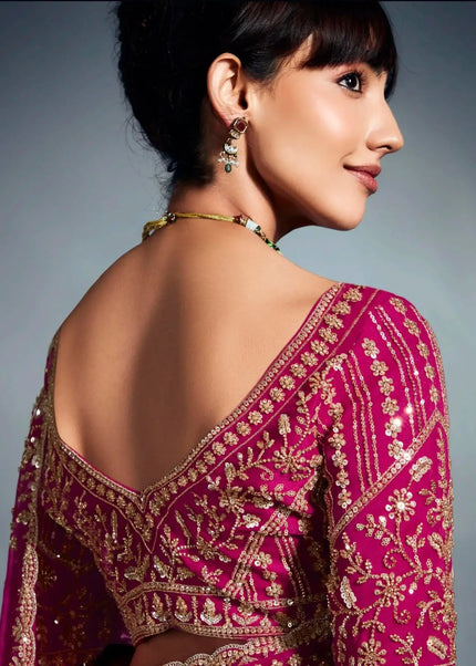 Pink Embroidered Wedding Saree