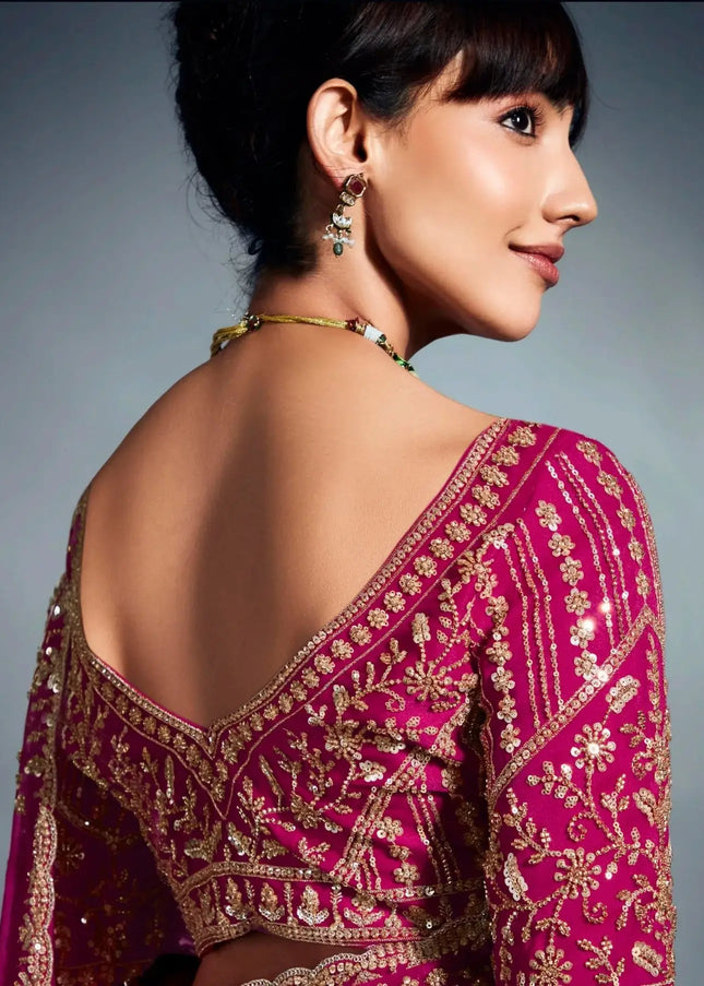 Pink Embroidered Wedding Saree