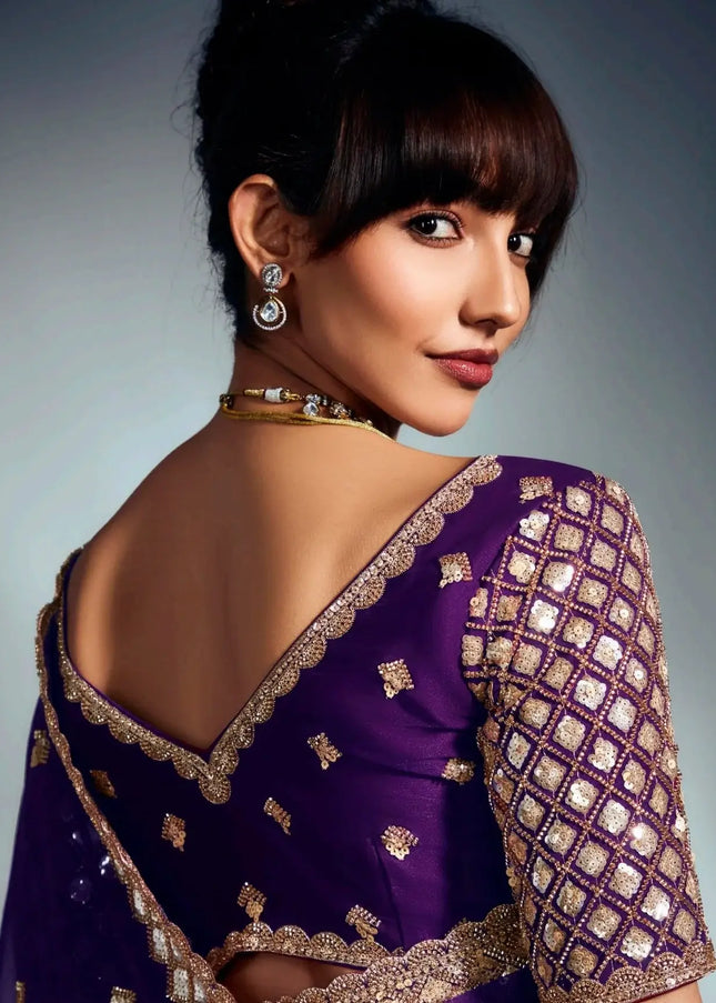 Purple Embroidered Wedding Saree