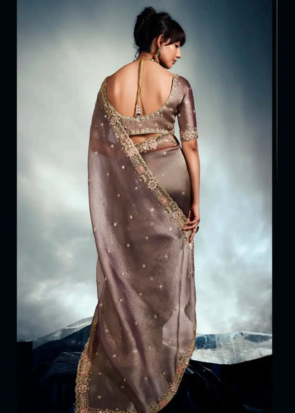 Brown Embroidered Wedding Saree