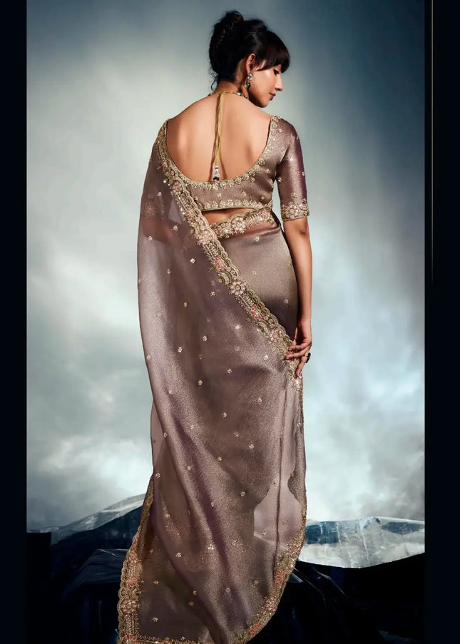 Brown Embroidered Wedding Saree