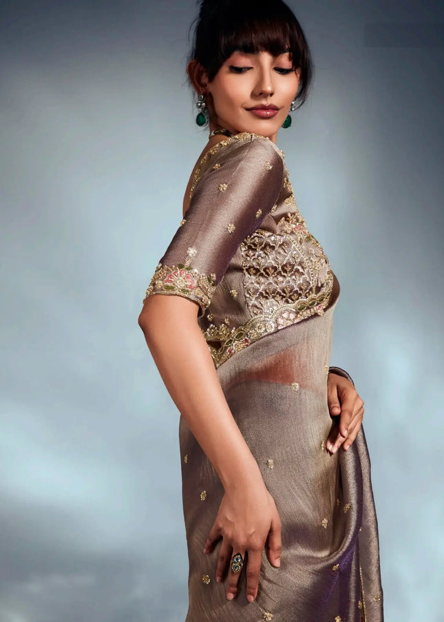 Brown Embroidered Wedding Saree