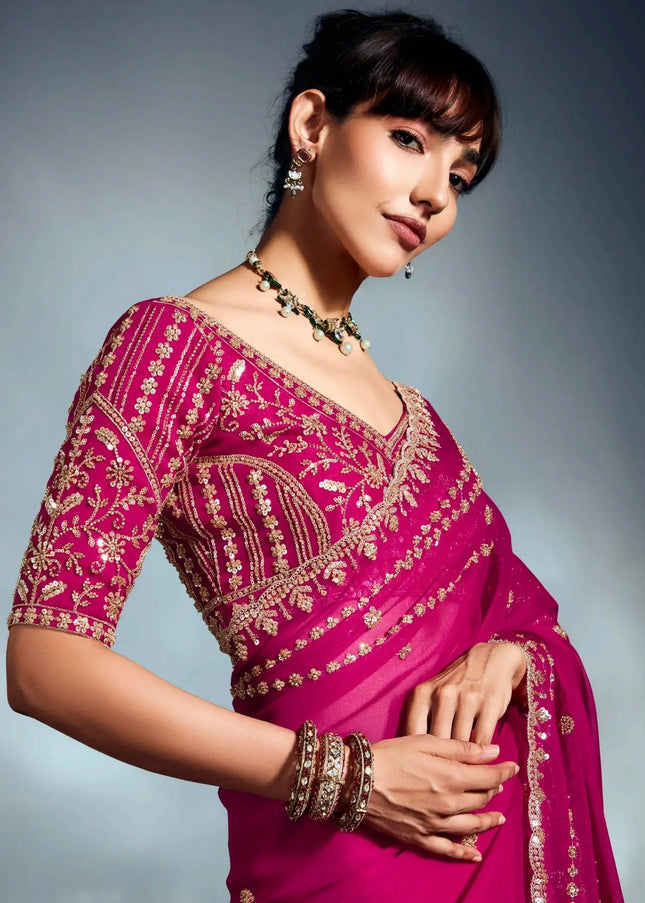 Pink Embroidered Wedding Saree