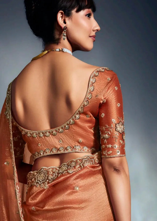 Orange Embroidered Wedding Saree