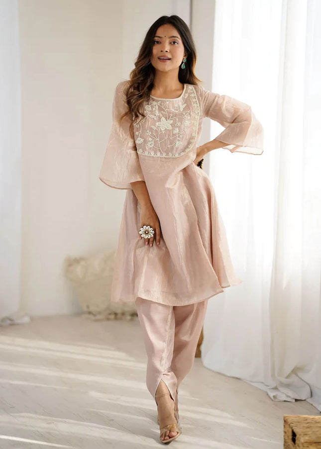 Ivory Brown Embroidered Tulip Pant Suit