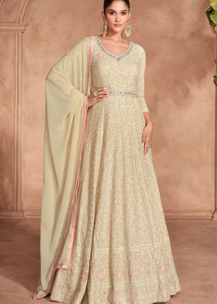 Ivory Embroidered Anarkali Gown