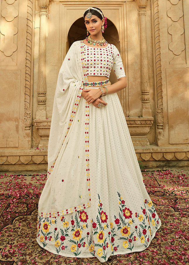 White Floral Embroidered Lehenga