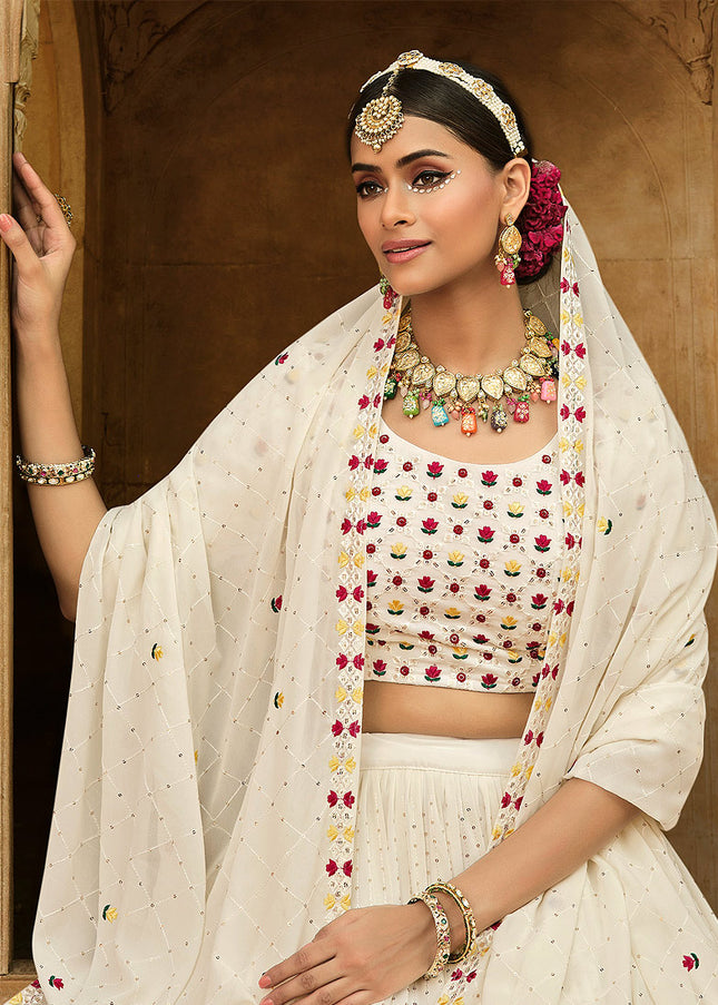 White Floral Embroidered Lehenga