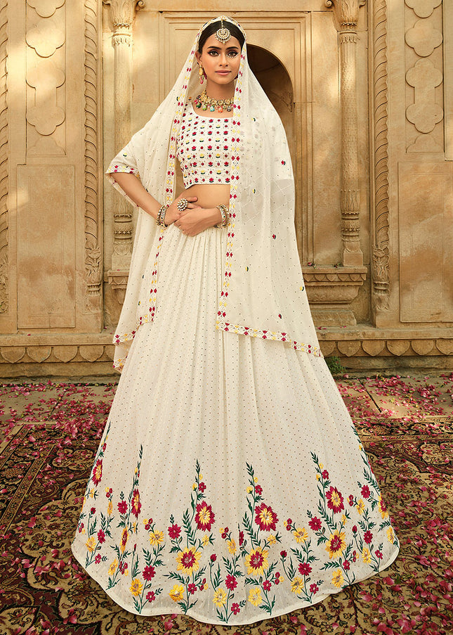 White Floral Embroidered Lehenga