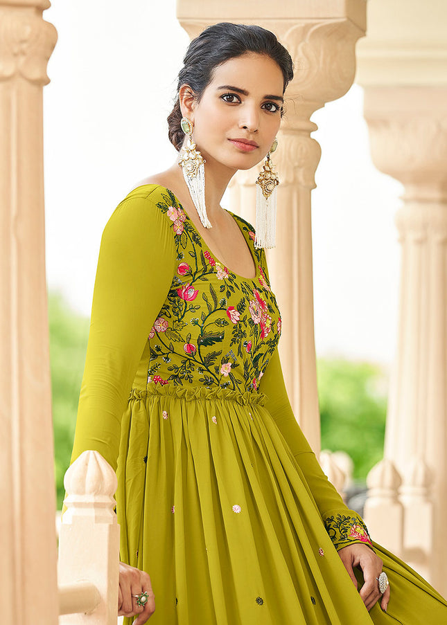 Green Embroidered Anarkali Gown