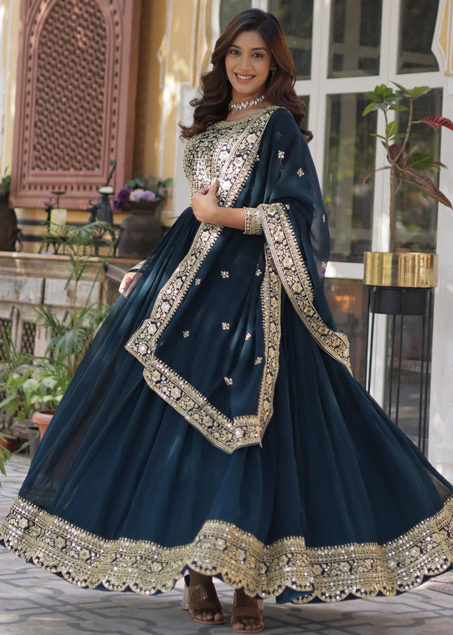 Teal Embroidered Anarkali Gown