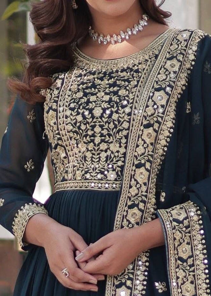 Teal Embroidered Anarkali Gown