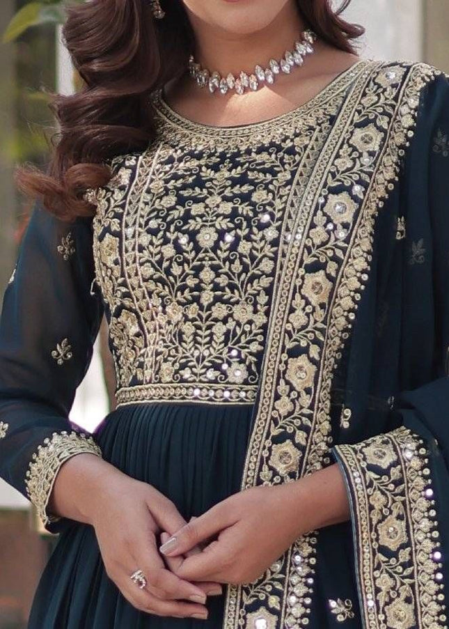 Teal Embroidered Anarkali Gown