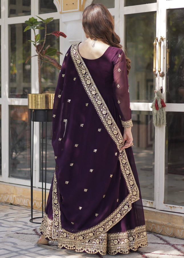 Purple Embroidered Anarkali Gown