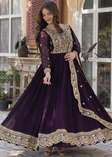 Purple Embroidered Anarkali Gown