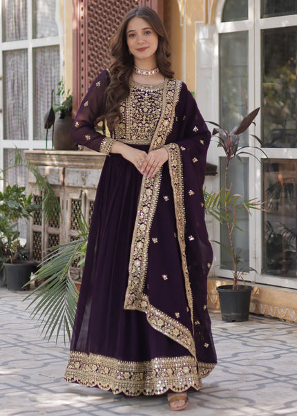 Purple Embroidered Anarkali Gown
