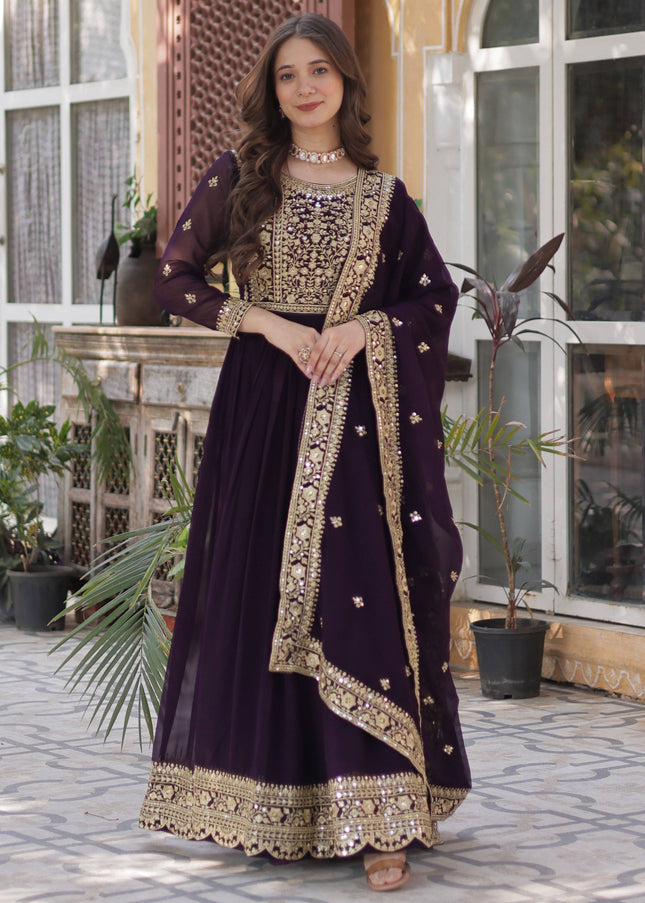 Purple Embroidered Anarkali Gown
