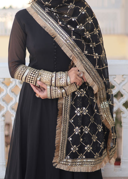 Black Embroidered Anarkali Gown