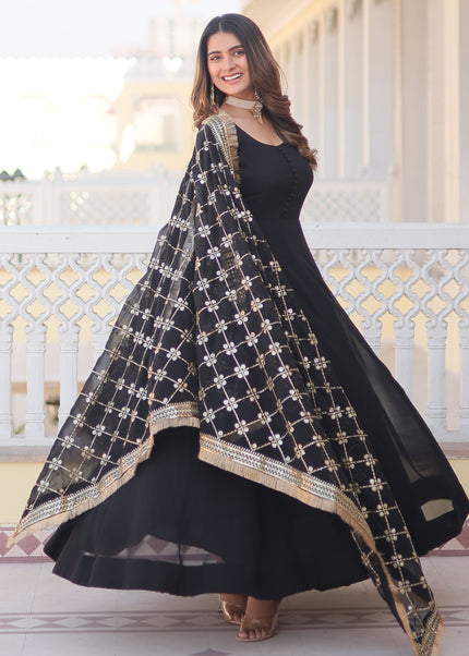 Black Embroidered Anarkali Gown