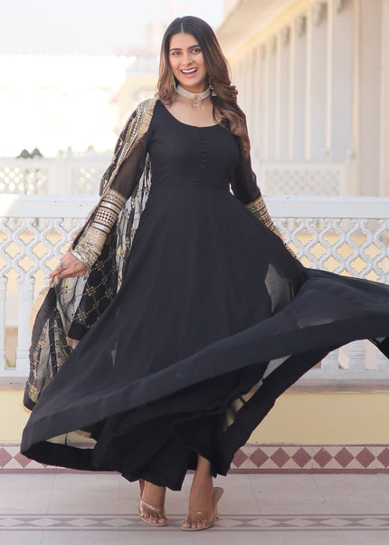 Black Embroidered Anarkali Gown