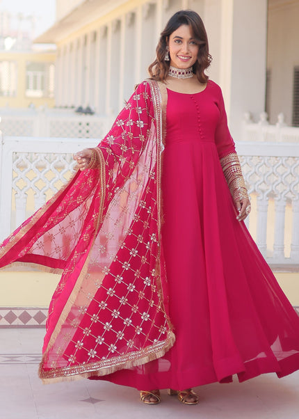 Pink Embroidered Anarkali Gown