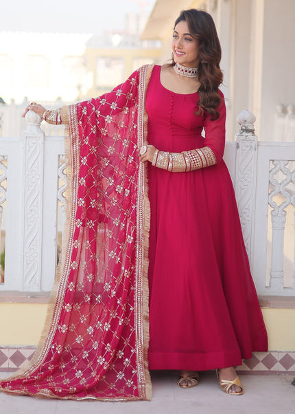 Pink Embroidered Anarkali Gown