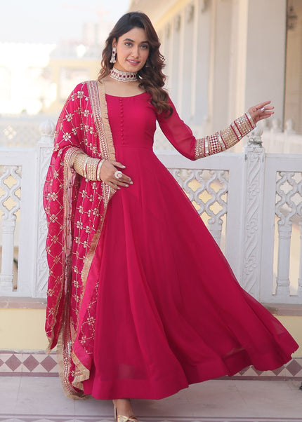 Pink Embroidered Anarkali Gown