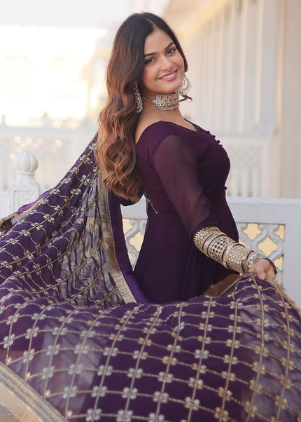 Purple Embroidered Anarkali Gown