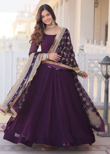 Purple Embroidered Anarkali Gown