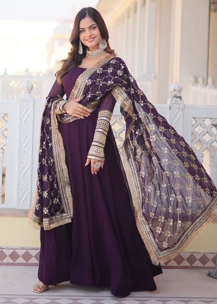 Purple Embroidered Anarkali Gown