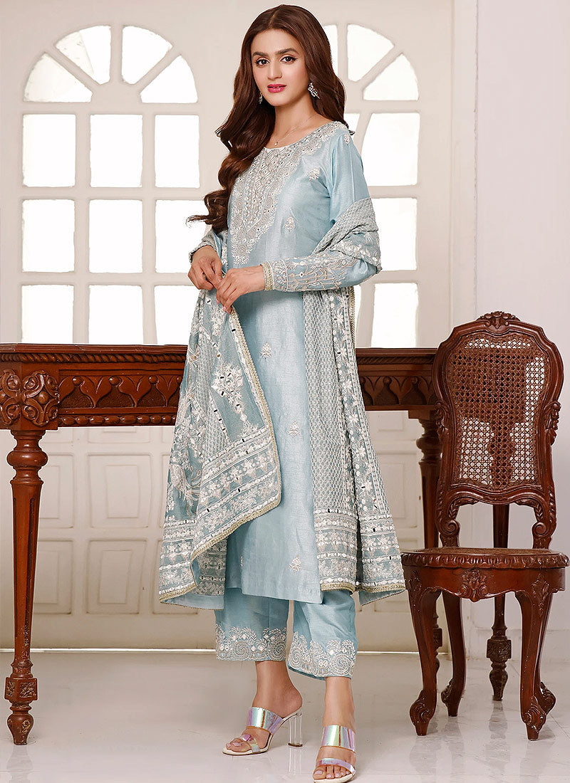 hira mani blue dress Elegant Hira Mani Net Frock Replica Zone