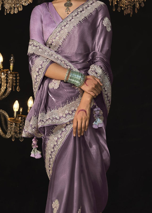 Lavender Embroidered  Wedding Saree