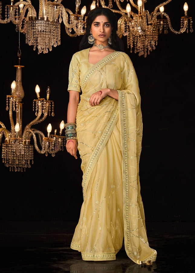 Yellow Embroidered  Wedding Saree