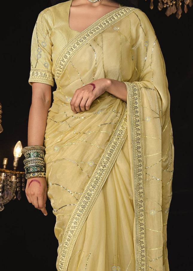 Yellow Embroidered  Wedding Saree