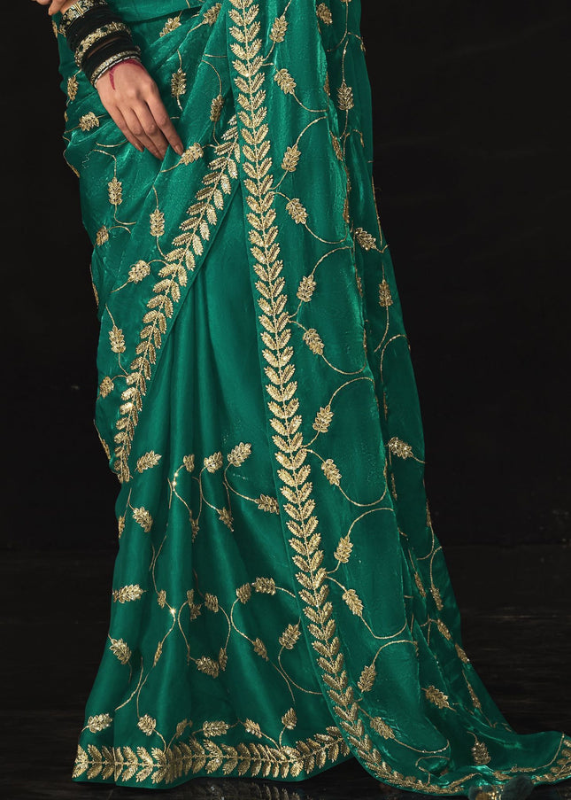 Green Embroidered  Wedding Saree
