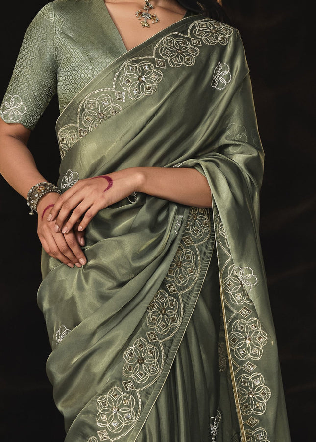 Sea Green Embroidered  Wedding Saree
