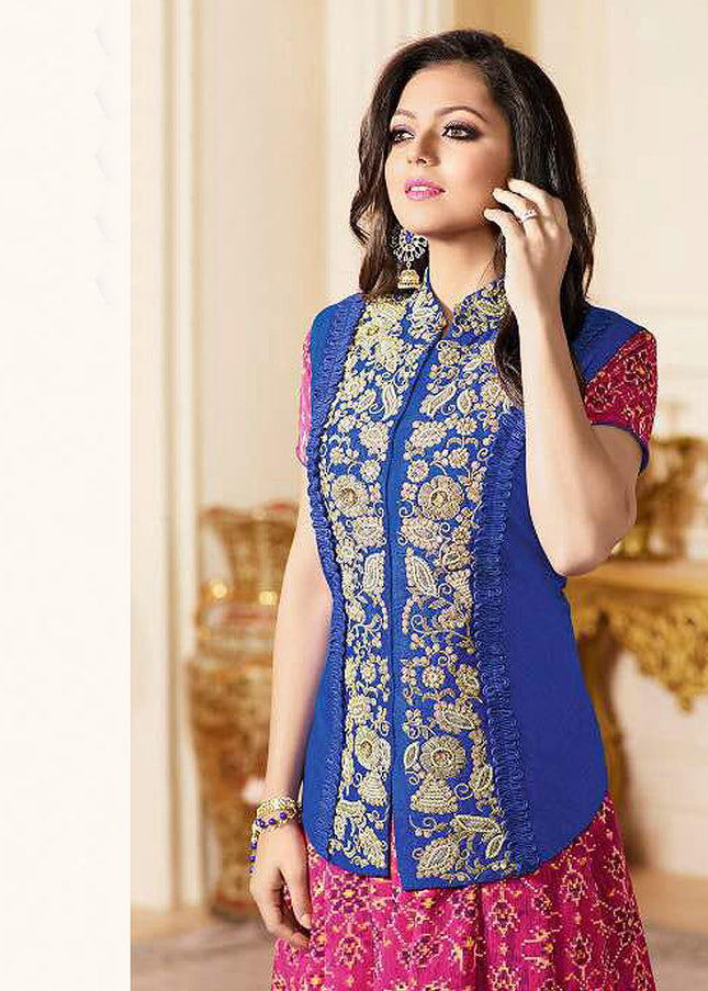 Pink and Blue Embroidered Jacket Style Anarkali