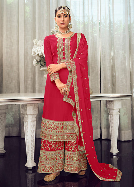 Pink and Gold Embroidered Palazzo Suit