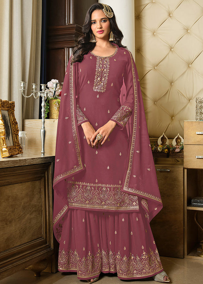 Pink and Gold Embroidered Gharara Suit